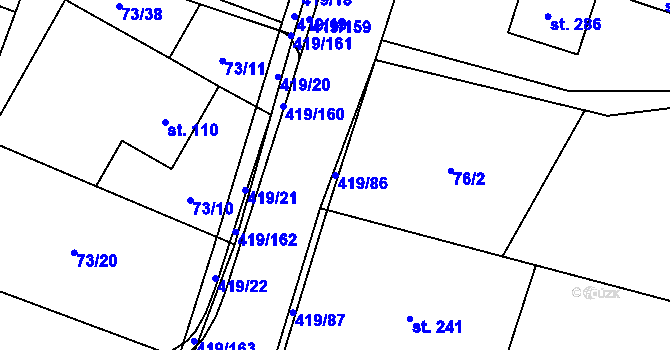Parcela st. 419/86 v KÚ Horní Datyně, Katastrální mapa
