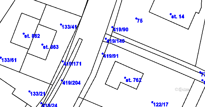 Parcela st. 419/91 v KÚ Horní Datyně, Katastrální mapa