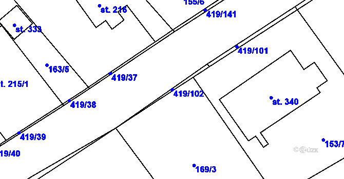Parcela st. 419/102 v KÚ Horní Datyně, Katastrální mapa