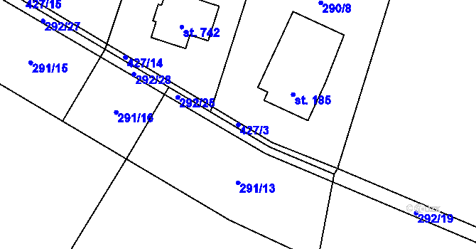Parcela st. 427/3 v KÚ Horní Datyně, Katastrální mapa
