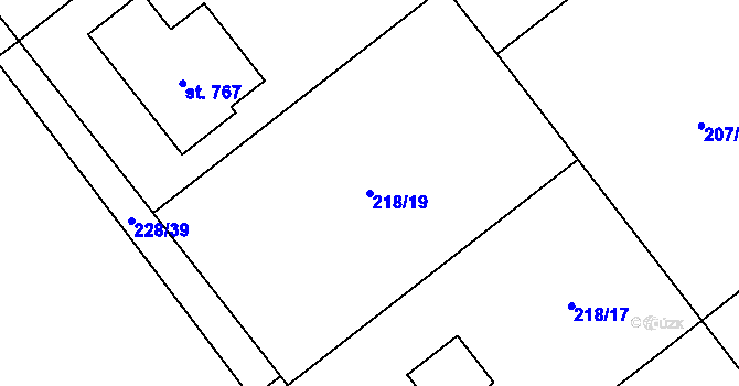 Parcela st. 218/19 v KÚ Horní Datyně, Katastrální mapa