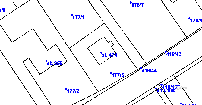 Parcela st. 474 v KÚ Horní Datyně, Katastrální mapa