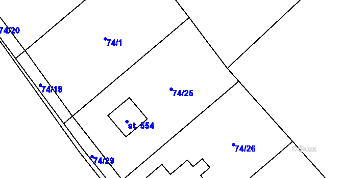 Parcela st. 74/25 v KÚ Horní Datyně, Katastrální mapa