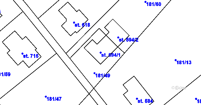 Parcela st. 594/1 v KÚ Horní Datyně, Katastrální mapa