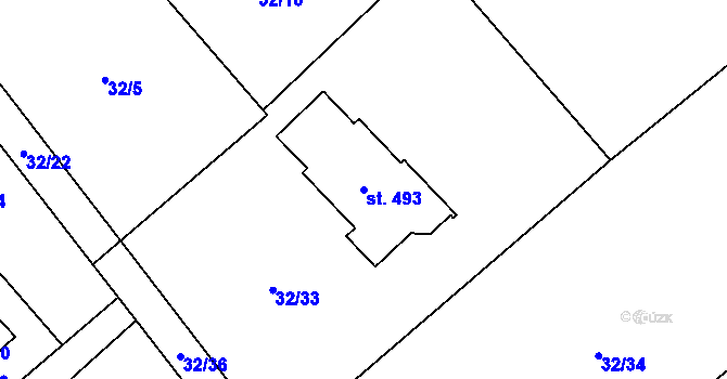 Parcela st. 493 v KÚ Horní Datyně, Katastrální mapa