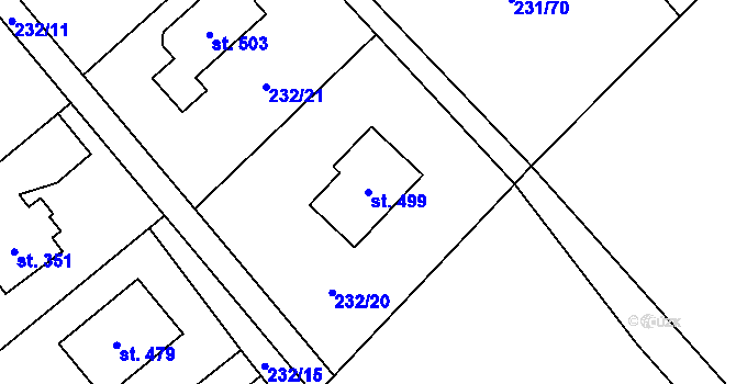 Parcela st. 499 v KÚ Horní Datyně, Katastrální mapa