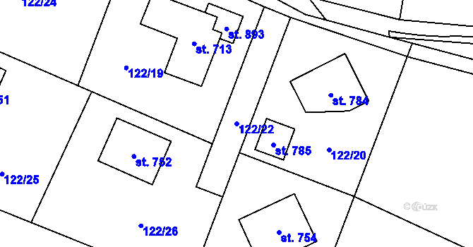 Parcela st. 122/22 v KÚ Horní Datyně, Katastrální mapa