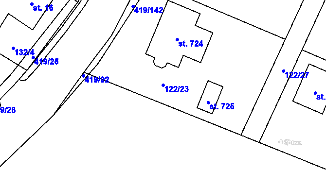 Parcela st. 122/23 v KÚ Horní Datyně, Katastrální mapa