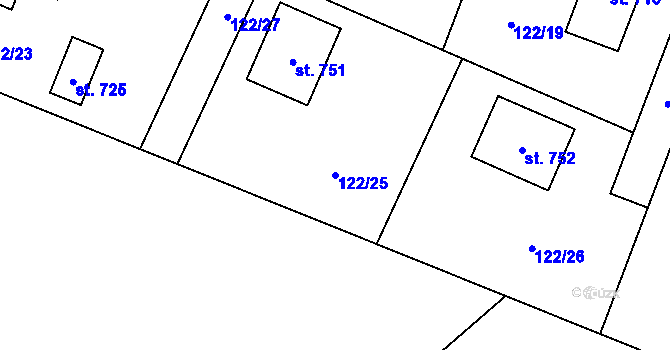 Parcela st. 122/25 v KÚ Horní Datyně, Katastrální mapa