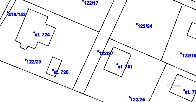 Parcela st. 122/27 v KÚ Horní Datyně, Katastrální mapa