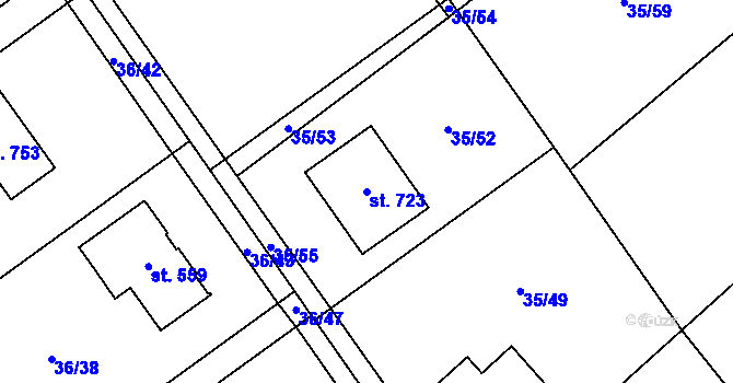 Parcela st. 723 v KÚ Horní Datyně, Katastrální mapa