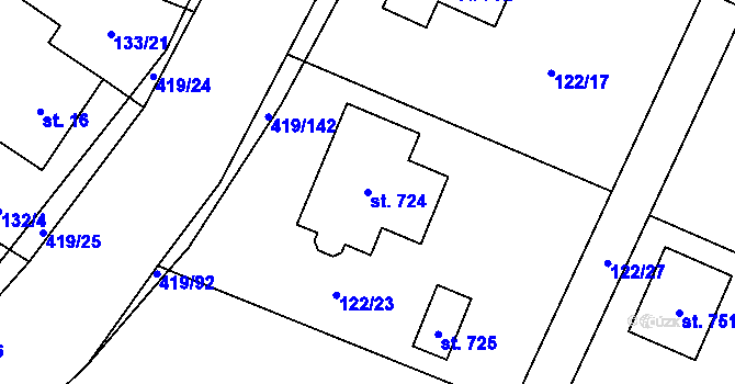 Parcela st. 724 v KÚ Horní Datyně, Katastrální mapa