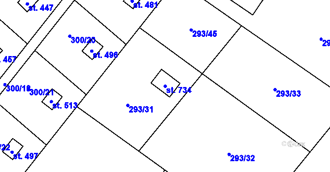 Parcela st. 734 v KÚ Horní Datyně, Katastrální mapa
