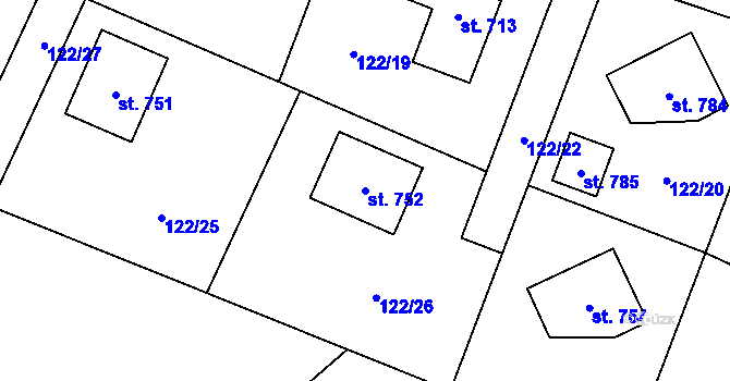 Parcela st. 752 v KÚ Horní Datyně, Katastrální mapa
