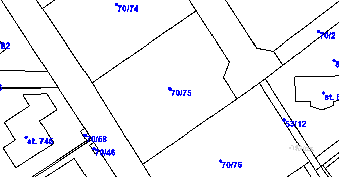 Parcela st. 70/75 v KÚ Horní Datyně, Katastrální mapa