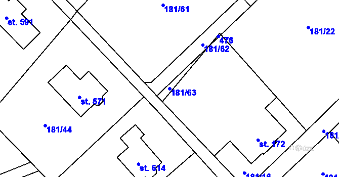 Parcela st. 181/63 v KÚ Horní Datyně, Katastrální mapa