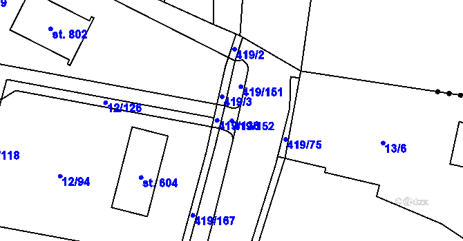 Parcela st. 419/152 v KÚ Horní Datyně, Katastrální mapa
