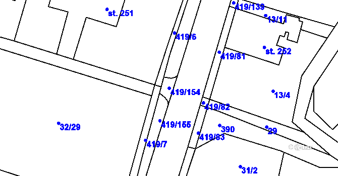 Parcela st. 419/154 v KÚ Horní Datyně, Katastrální mapa