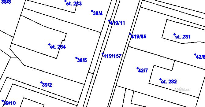 Parcela st. 419/157 v KÚ Horní Datyně, Katastrální mapa