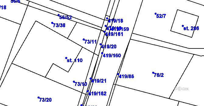 Parcela st. 419/160 v KÚ Horní Datyně, Katastrální mapa