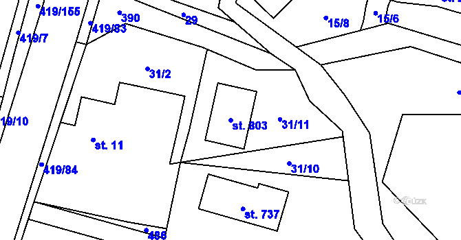 Parcela st. 803 v KÚ Horní Datyně, Katastrální mapa