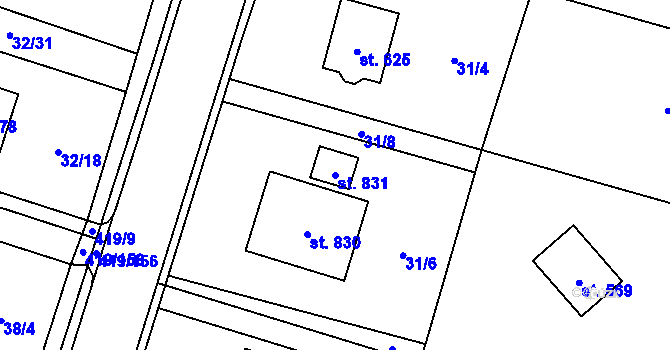 Parcela st. 831 v KÚ Horní Datyně, Katastrální mapa
