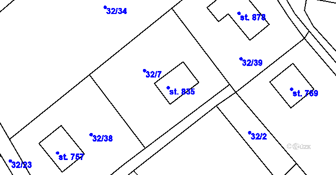 Parcela st. 835 v KÚ Horní Datyně, Katastrální mapa
