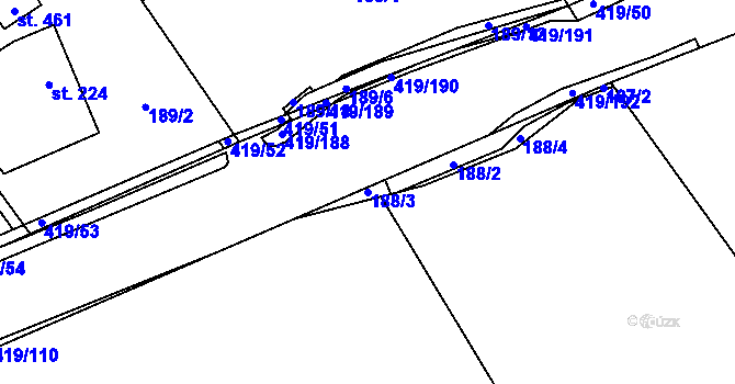 Parcela st. 188/3 v KÚ Horní Datyně, Katastrální mapa