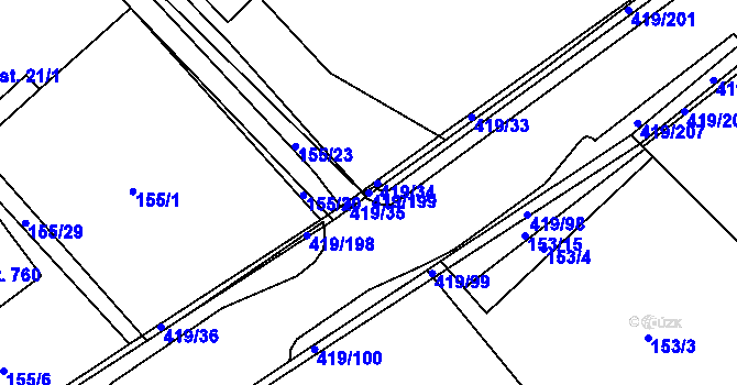 Parcela st. 419/199 v KÚ Horní Datyně, Katastrální mapa
