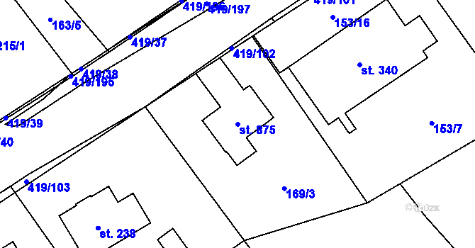 Parcela st. 875 v KÚ Horní Datyně, Katastrální mapa