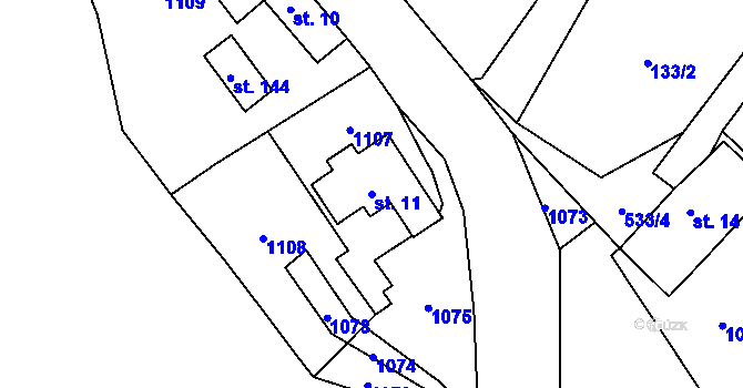 Parcela st. 11 v KÚ Horní Dehtov, Katastrální mapa