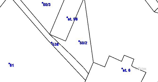 Parcela st. 50/2 v KÚ Horní Dehtov, Katastrální mapa