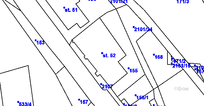 Parcela st. 52 v KÚ Horní Dobrouč, Katastrální mapa