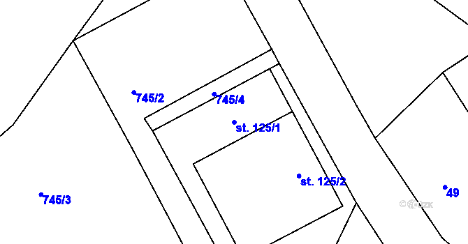 Parcela st. 125/1 v KÚ Horní Dobrouč, Katastrální mapa