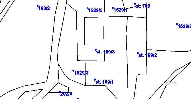 Parcela st. 159/3 v KÚ Horní Dobrouč, Katastrální mapa