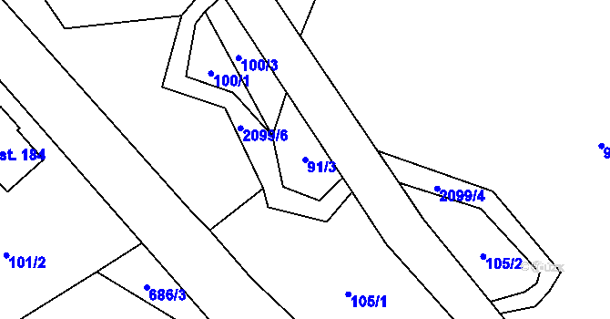 Parcela st. 91/3 v KÚ Horní Dobrouč, Katastrální mapa