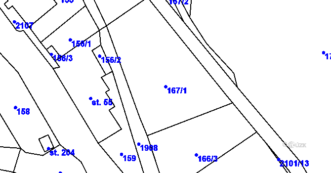 Parcela st. 167/1 v KÚ Horní Dobrouč, Katastrální mapa