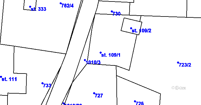 Parcela st. 109/1 v KÚ Horní Domaslavice, Katastrální mapa