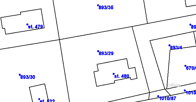 Parcela st. 893/29 v KÚ Horní Domaslavice, Katastrální mapa
