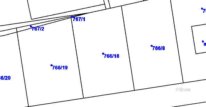 Parcela st. 766/18 v KÚ Horní Domaslavice, Katastrální mapa