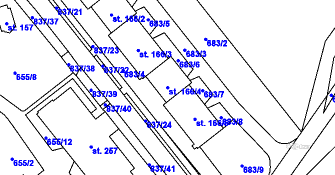 Parcela st. 166/4 v KÚ Horní Dubenky, Katastrální mapa