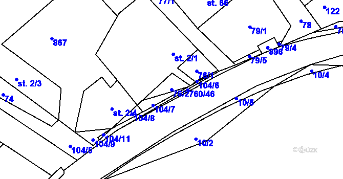 Parcela st. 76/2 v KÚ Horní Dubenky, Katastrální mapa