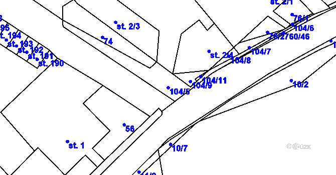 Parcela st. 104/5 v KÚ Horní Dubenky, Katastrální mapa