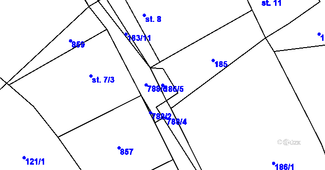 Parcela st. 186/5 v KÚ Horní Dubenky, Katastrální mapa