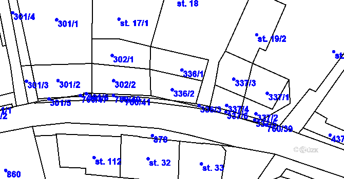 Parcela st. 336/2 v KÚ Horní Dubenky, Katastrální mapa