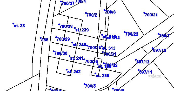Parcela st. 700/25 v KÚ Horní Dubenky, Katastrální mapa