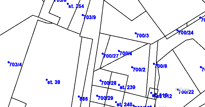 Parcela st. 700/27 v KÚ Horní Dubenky, Katastrální mapa
