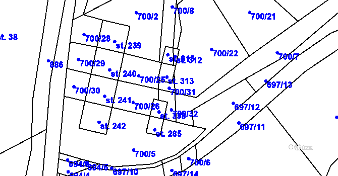 Parcela st. 700/31 v KÚ Horní Dubenky, Katastrální mapa