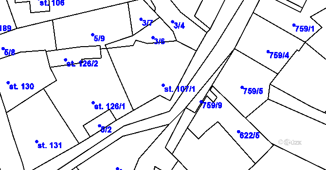 Parcela st. 107/1 v KÚ Horní Dubenky, Katastrální mapa