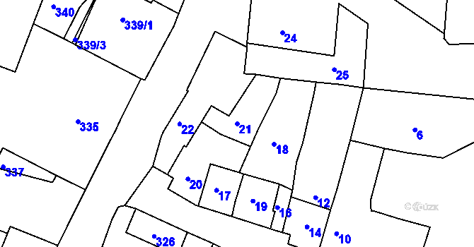 Parcela st. 21 v KÚ Horní Dubňany, Katastrální mapa